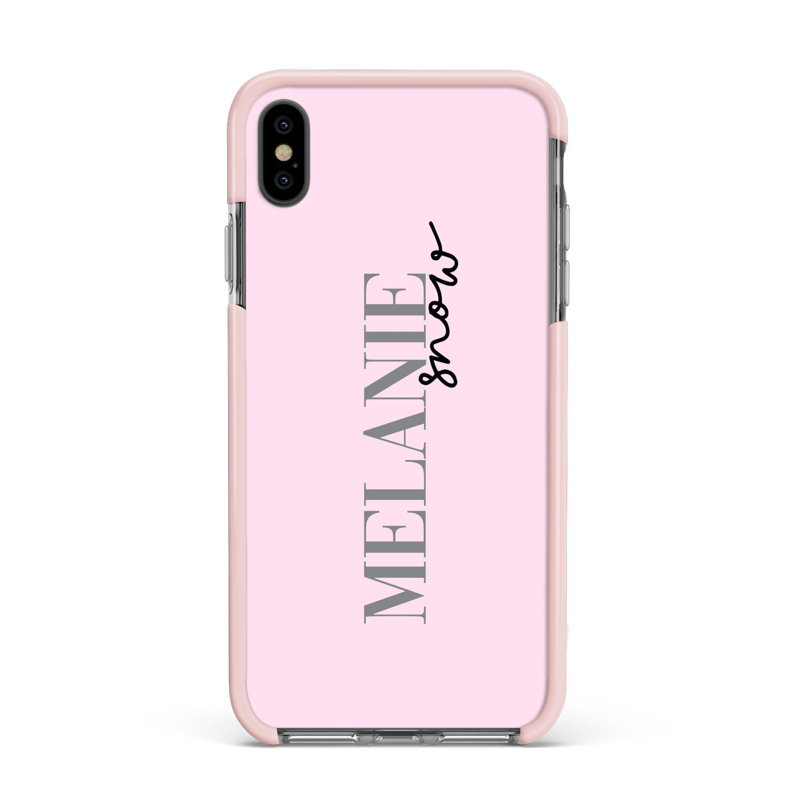 Personalised Dusty Pink Name Apple iPhone Xs Max Impact Case Pink Edge on Black Phone