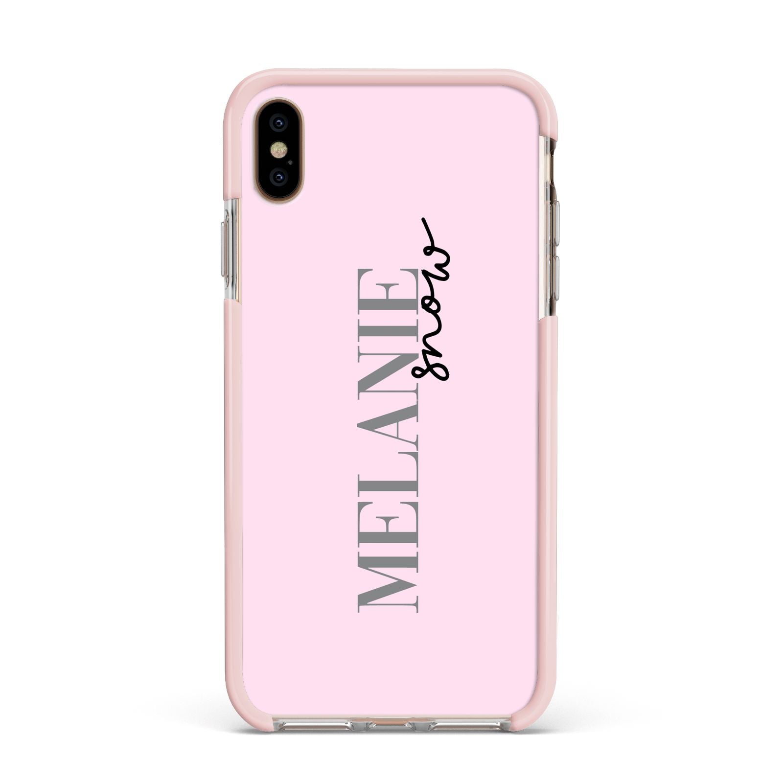 Personalised Dusty Pink Name Apple iPhone Xs Max Impact Case Pink Edge on Gold Phone