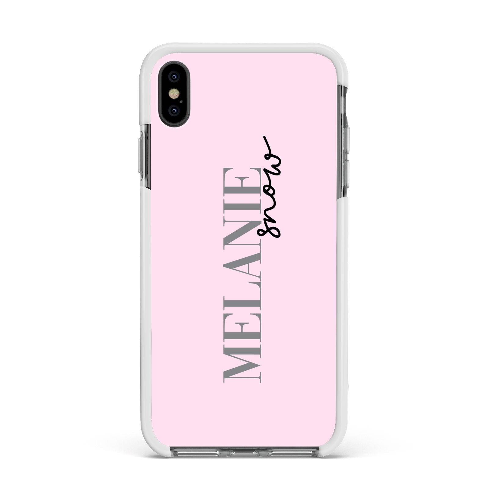 Personalised Dusty Pink Name Apple iPhone Xs Max Impact Case White Edge on Black Phone