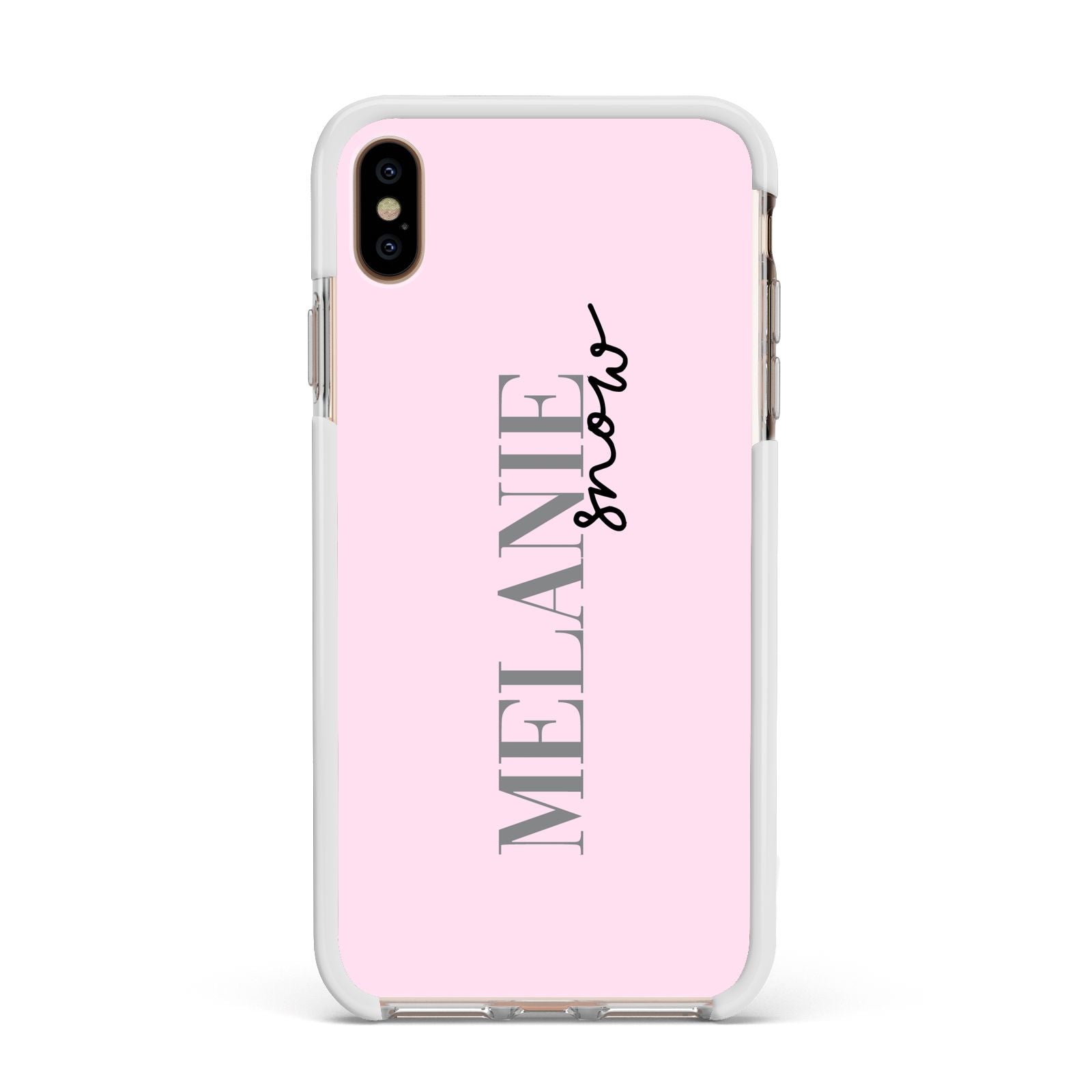 Personalised Dusty Pink Name Apple iPhone Xs Max Impact Case White Edge on Gold Phone