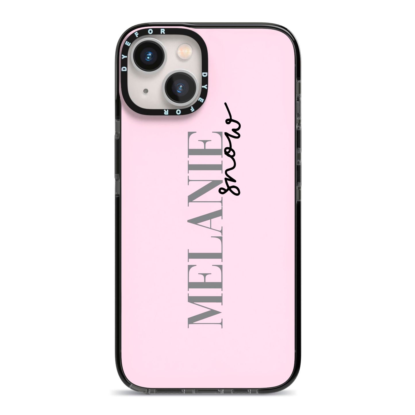 Personalised Dusty Pink Name iPhone 13 Black Impact Case on Silver phone