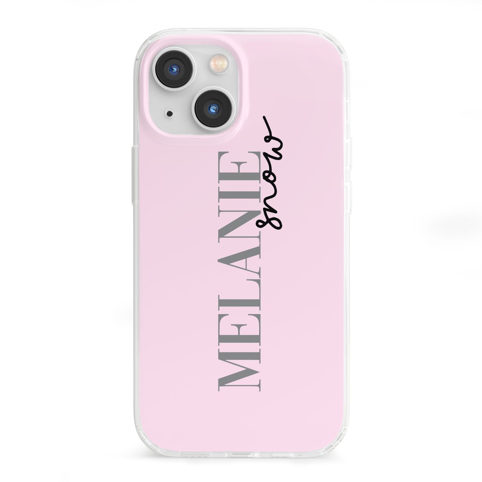 Personalised Dusty Pink Name iPhone 13 Mini Clear Bumper Case