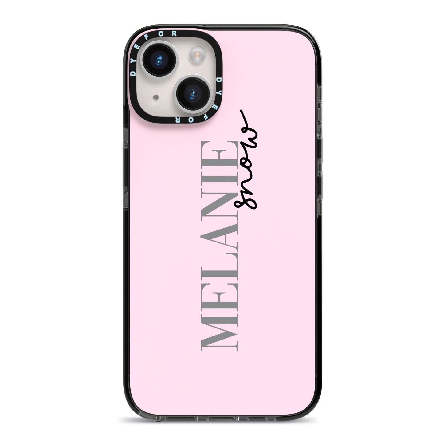 Personalised Dusty Pink Name iPhone 14 Black Impact Case on Silver phone