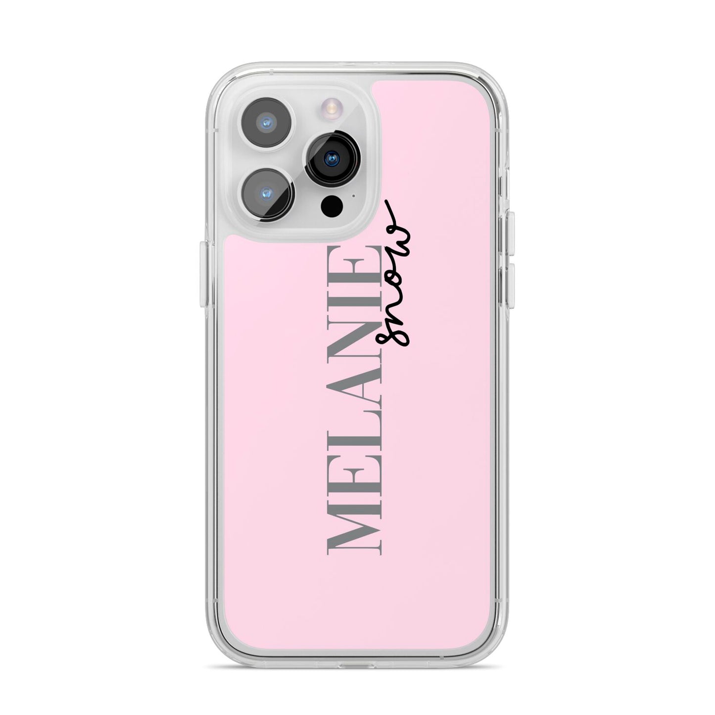 Personalised Dusty Pink Name iPhone 14 Pro Max Clear Tough Case Silver