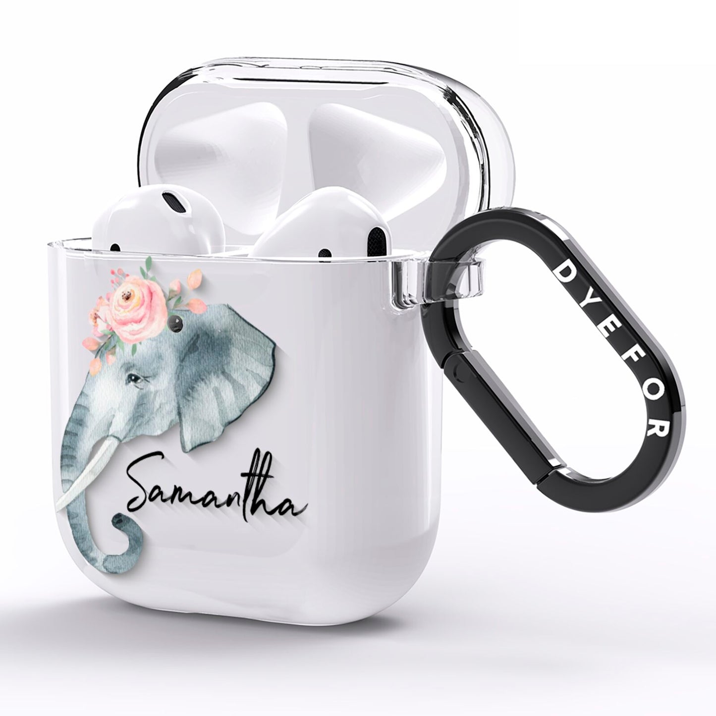 Personalised Elephant AirPods Clear Case Side Image