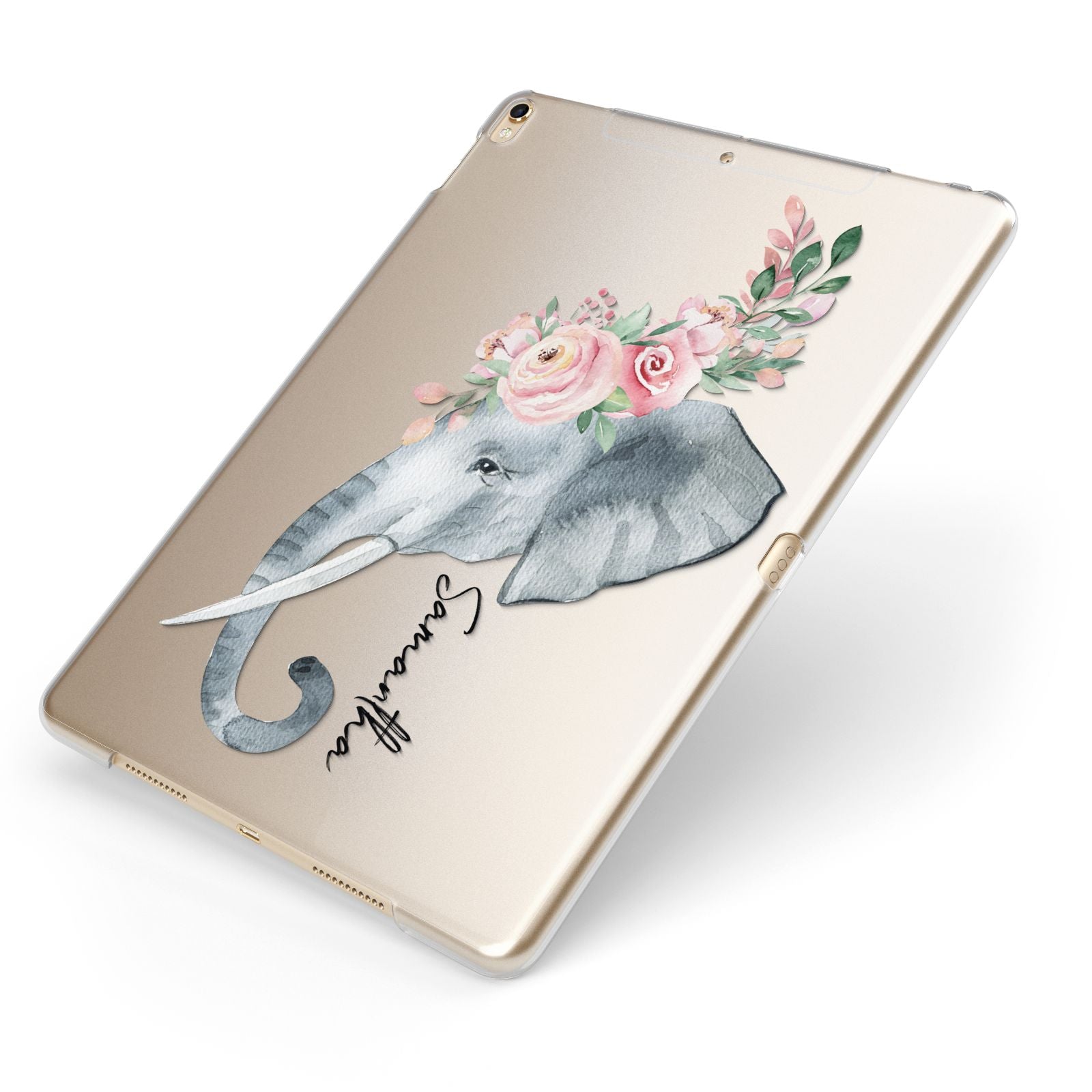 Personalised Elephant Apple iPad Case on Gold iPad Side View