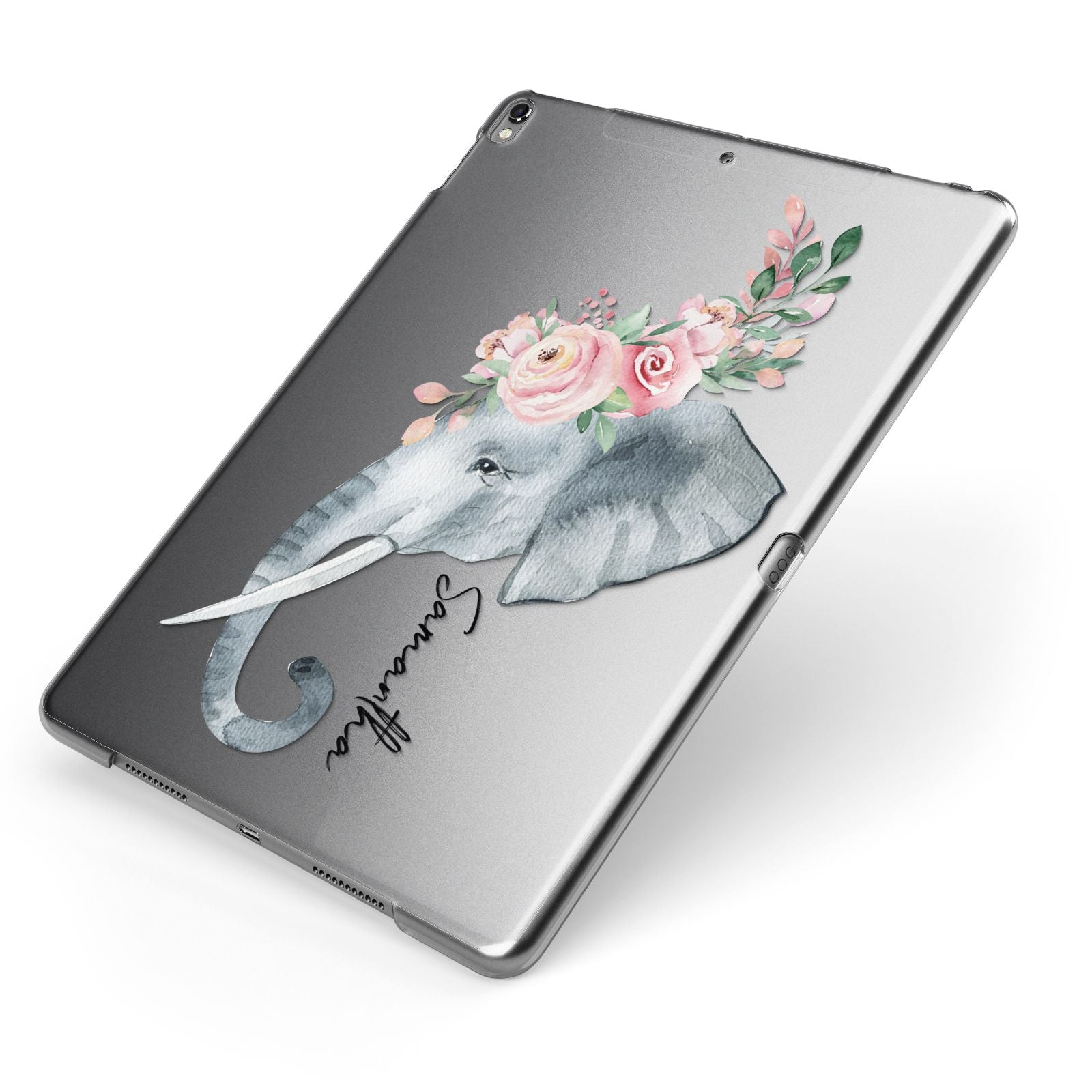 Personalised Elephant Apple iPad Case on Grey iPad Side View