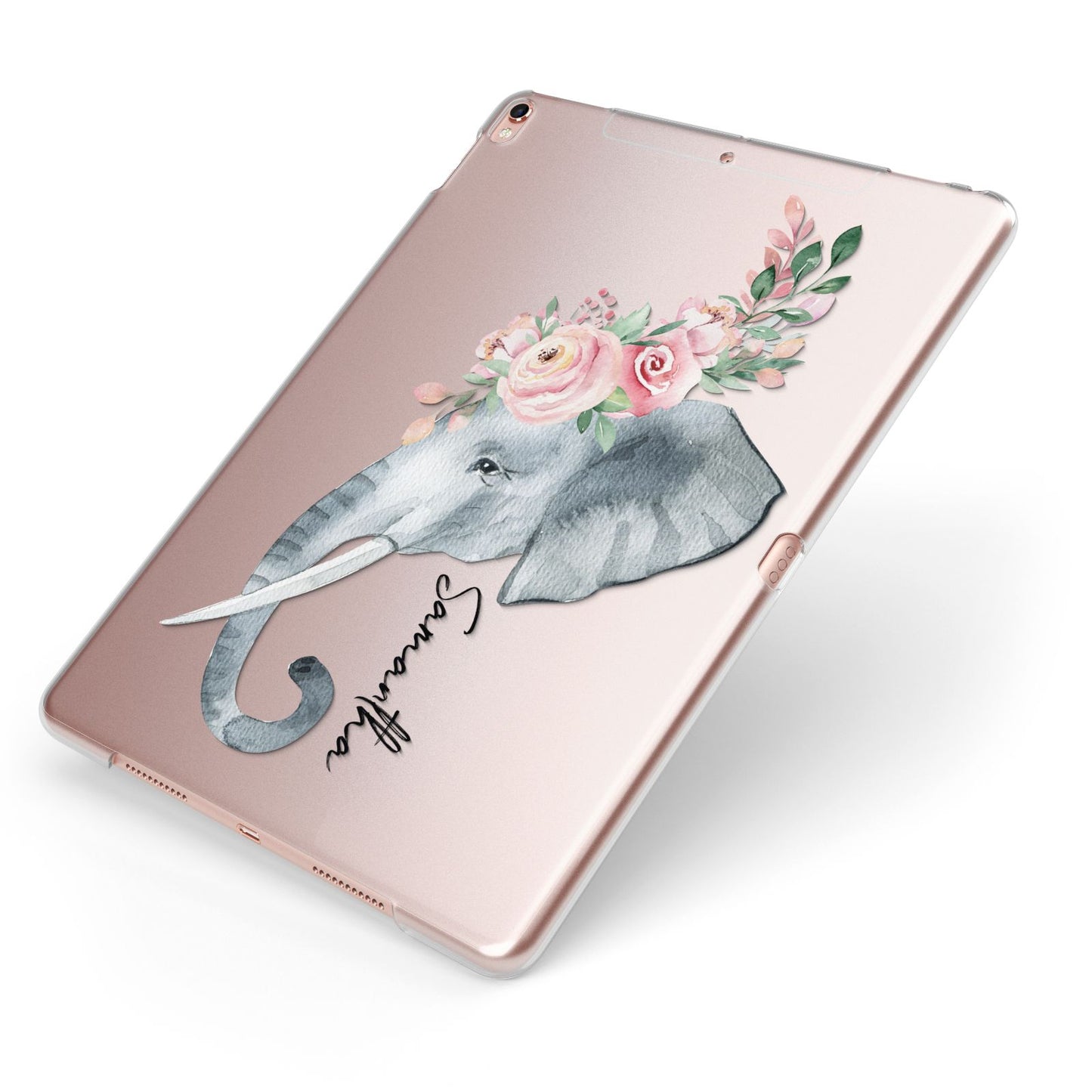 Personalised Elephant Apple iPad Case on Rose Gold iPad Side View