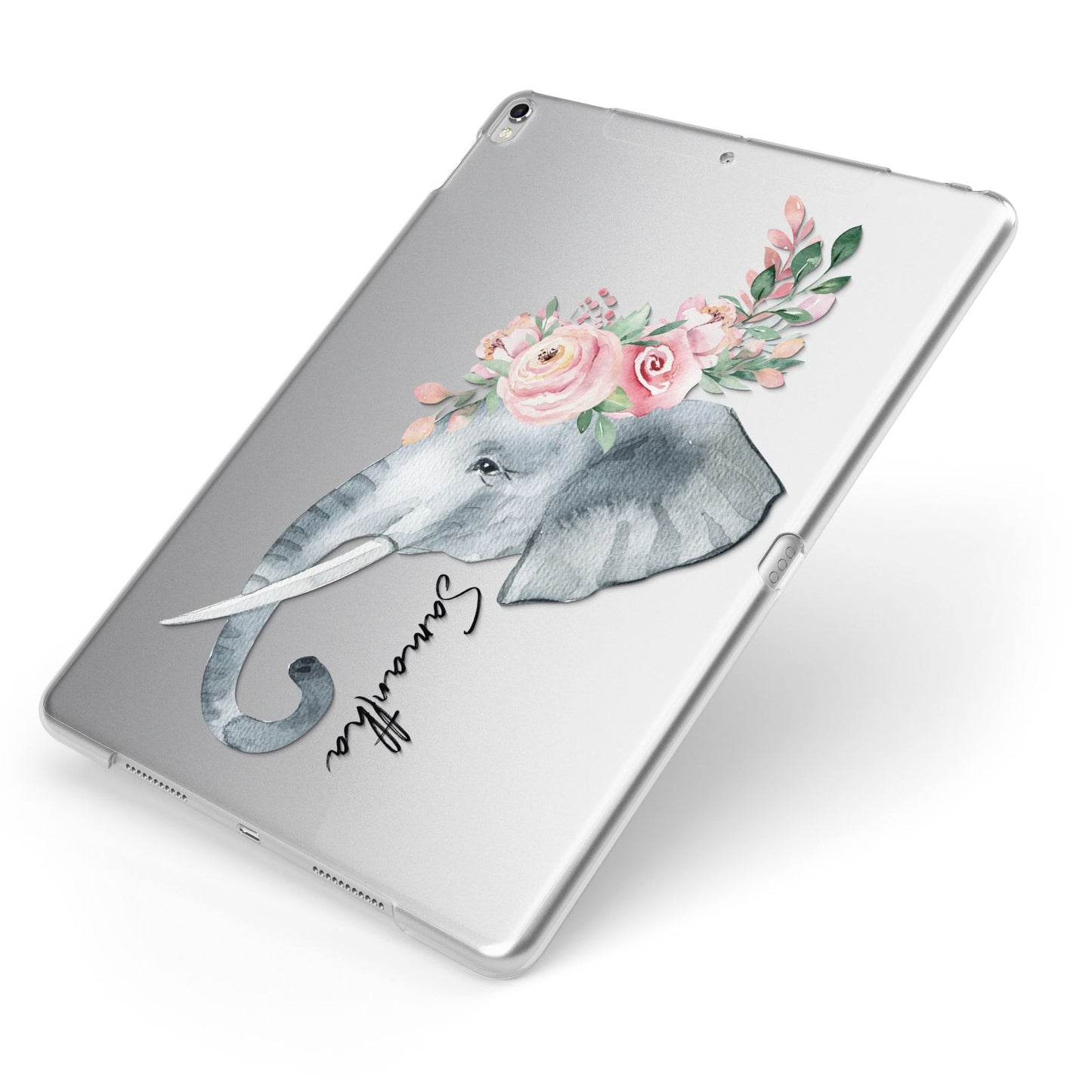 Personalised Elephant Apple iPad Case on Silver iPad Side View