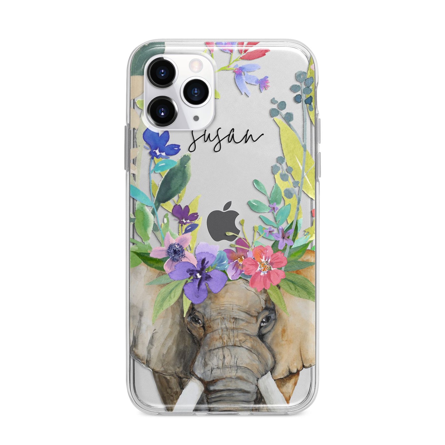 Personalised Elephant Floral Apple iPhone 11 Pro Max in Silver with Bumper Case