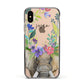 Personalised Elephant Floral Apple iPhone Xs Impact Case Black Edge on Gold Phone