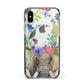 Personalised Elephant Floral Apple iPhone Xs Impact Case Black Edge on Silver Phone