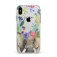 Personalised Elephant Floral Apple iPhone Xs Max Impact Case White Edge on Silver Phone