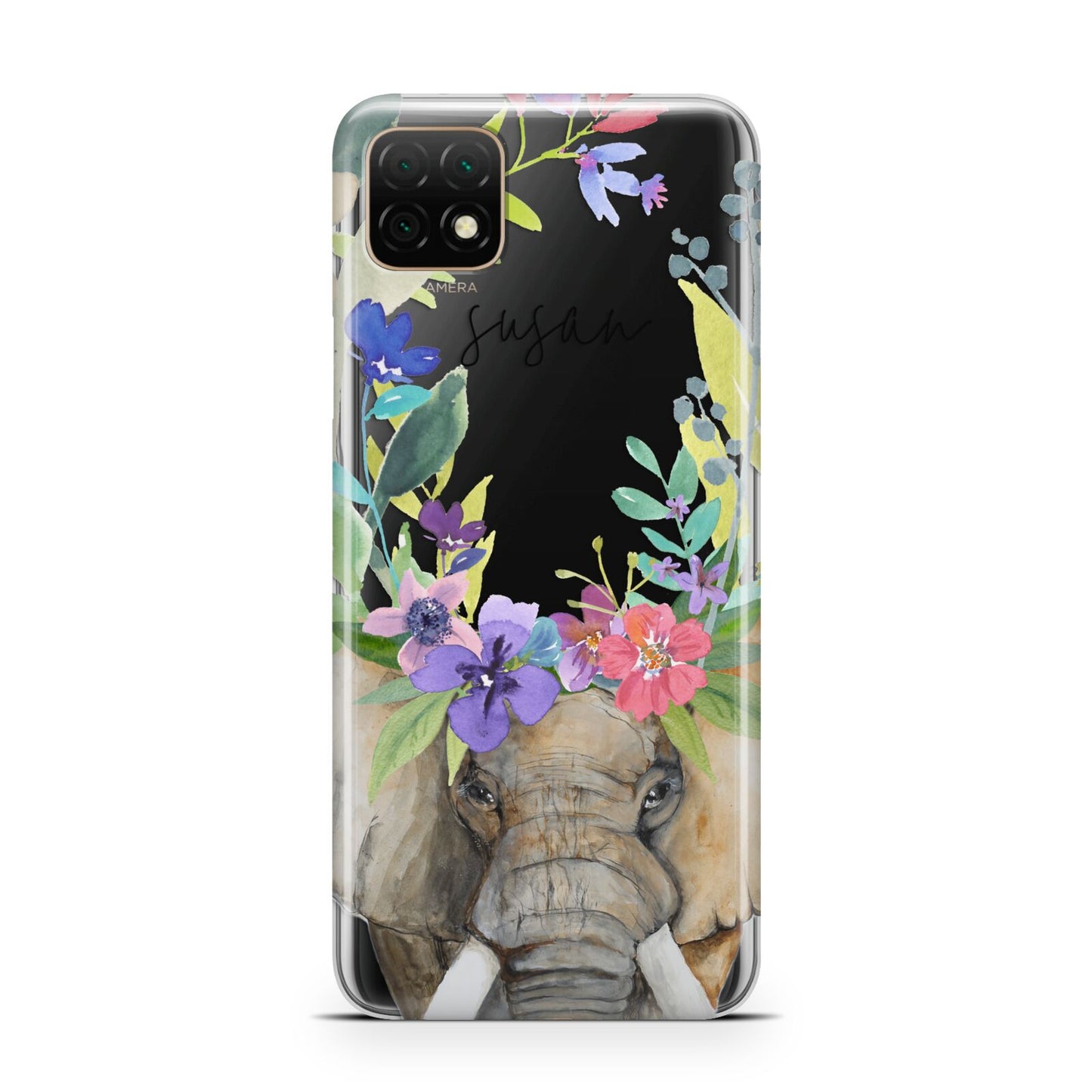 Personalised Elephant Floral Huawei Enjoy 20 Phone Case