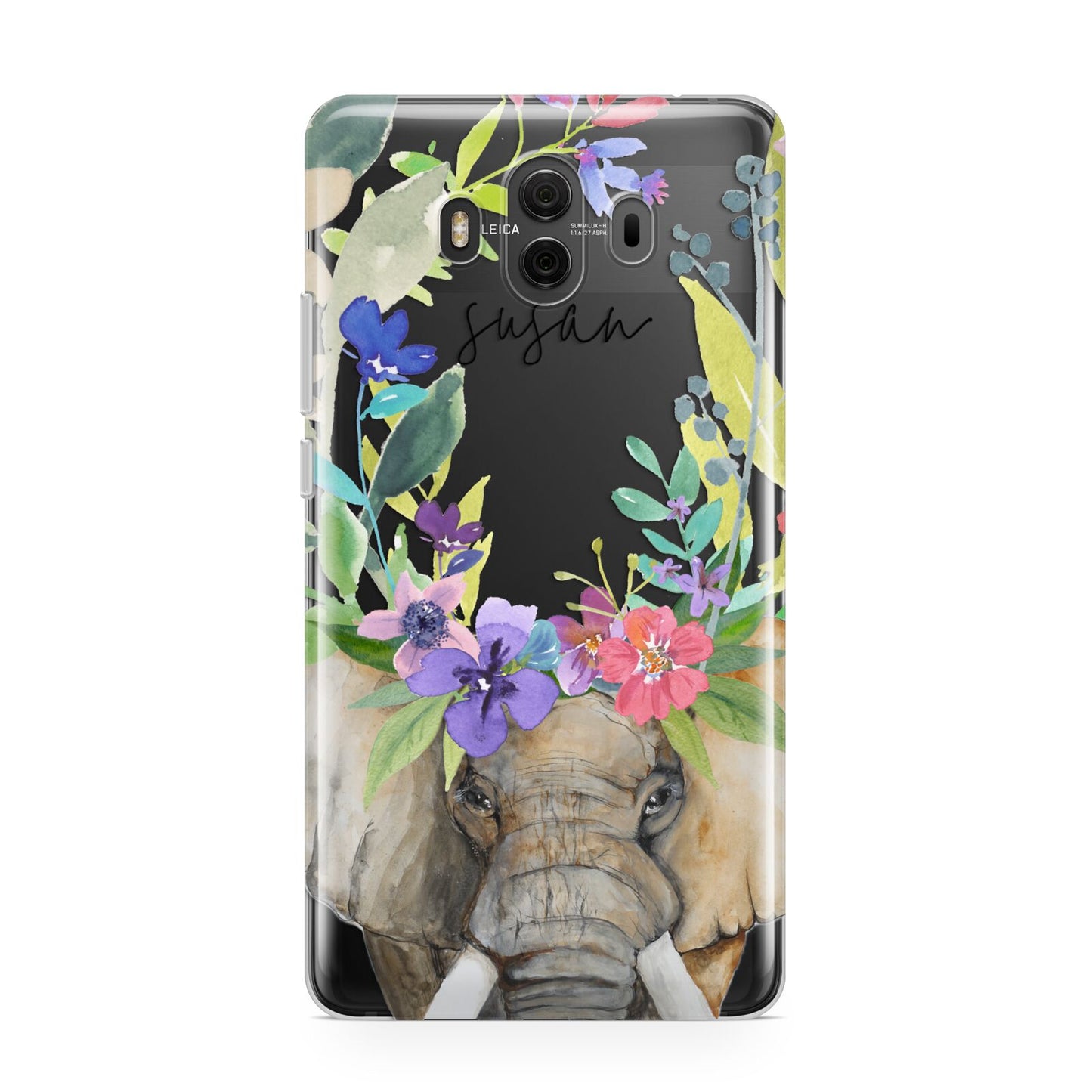 Personalised Elephant Floral Huawei Mate 10 Protective Phone Case