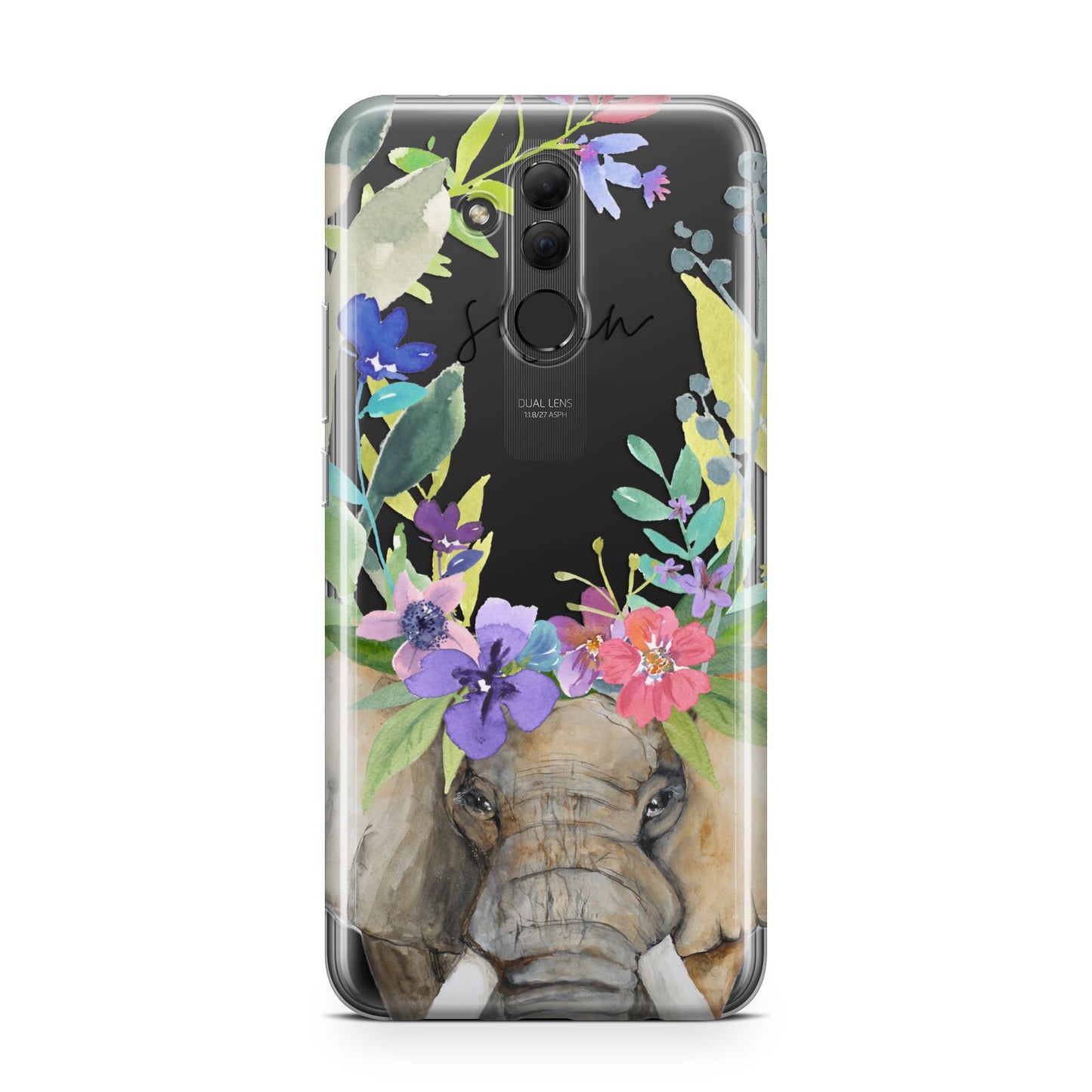 Personalised Elephant Floral Huawei Mate 20 Lite