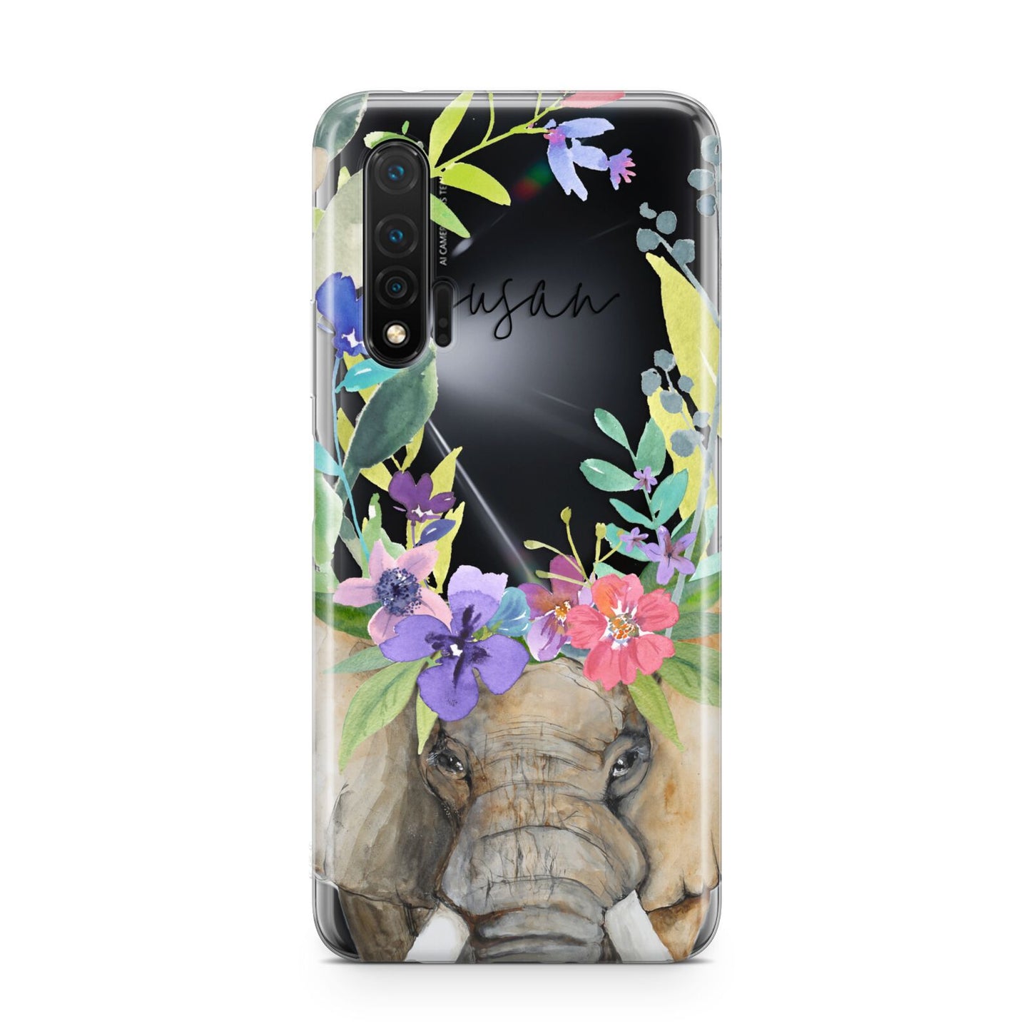 Personalised Elephant Floral Huawei Nova 6 Phone Case