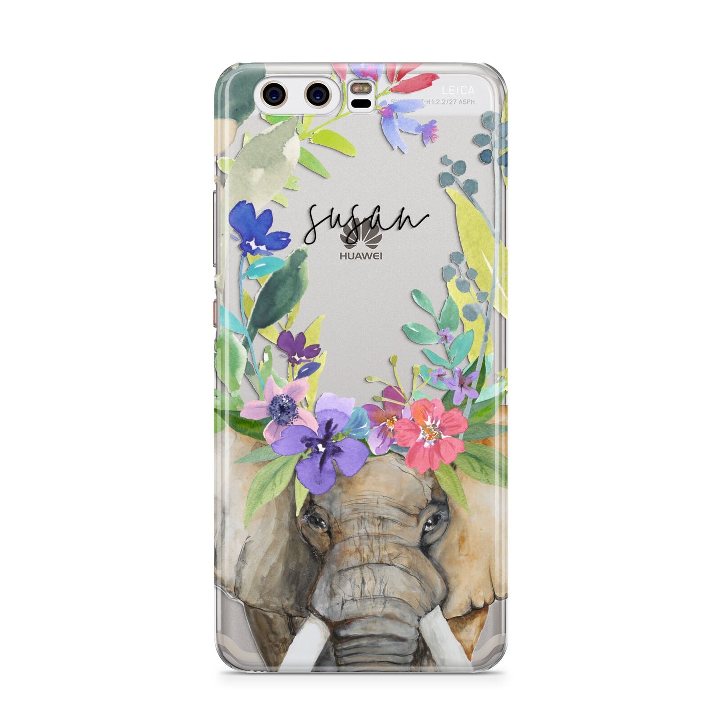 Personalised Elephant Floral Huawei P10 Phone Case