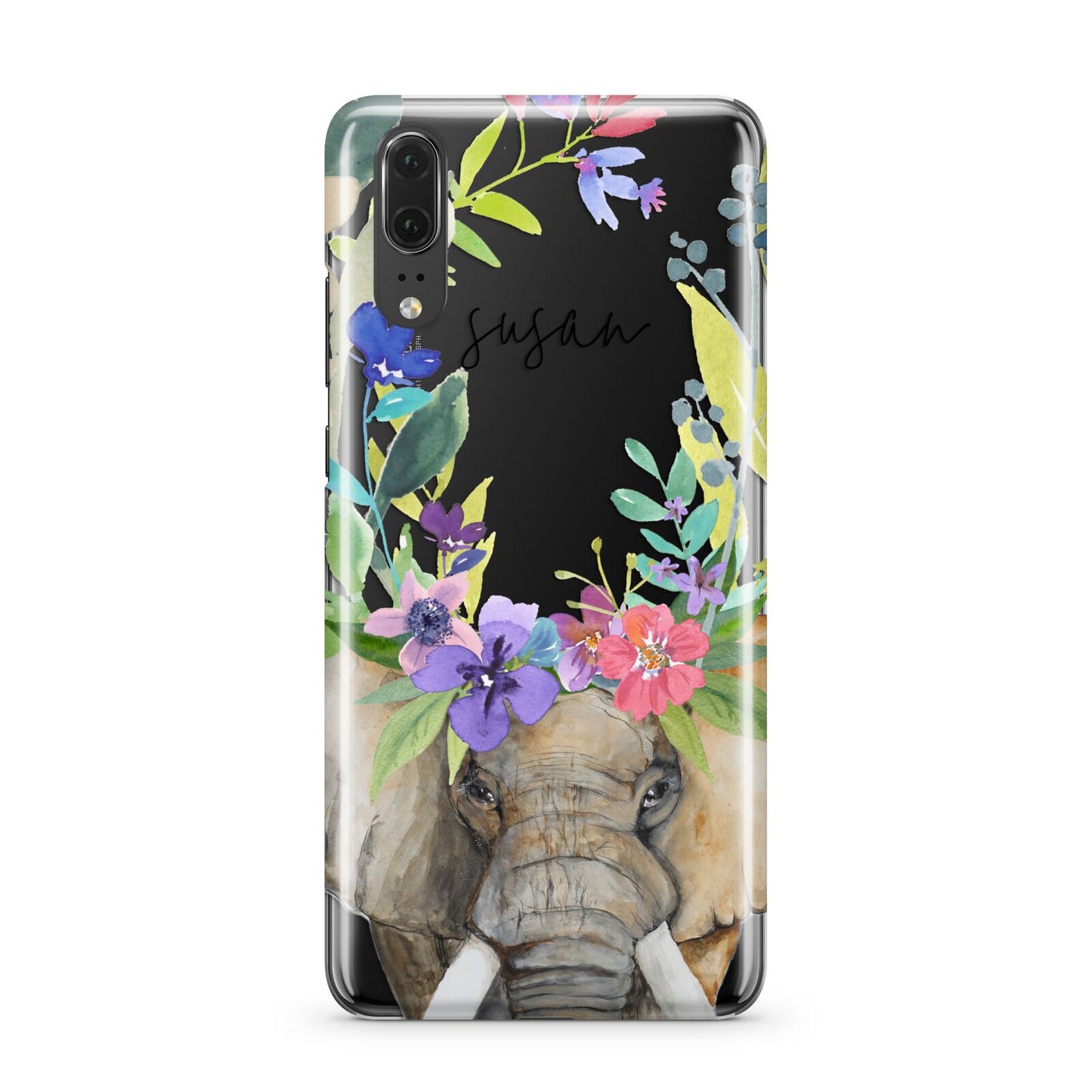 Personalised Elephant Floral Huawei P20 Phone Case