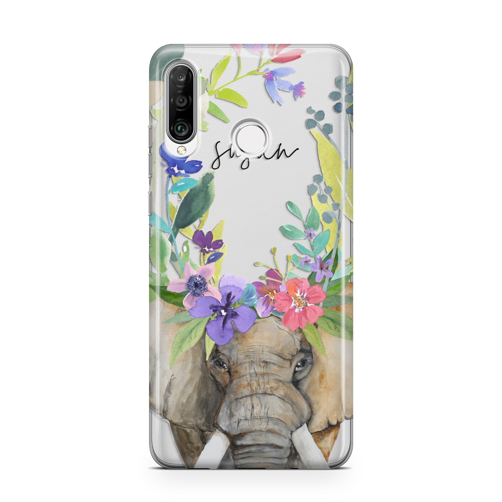 Personalised Elephant Floral Huawei P30 Lite Phone Case