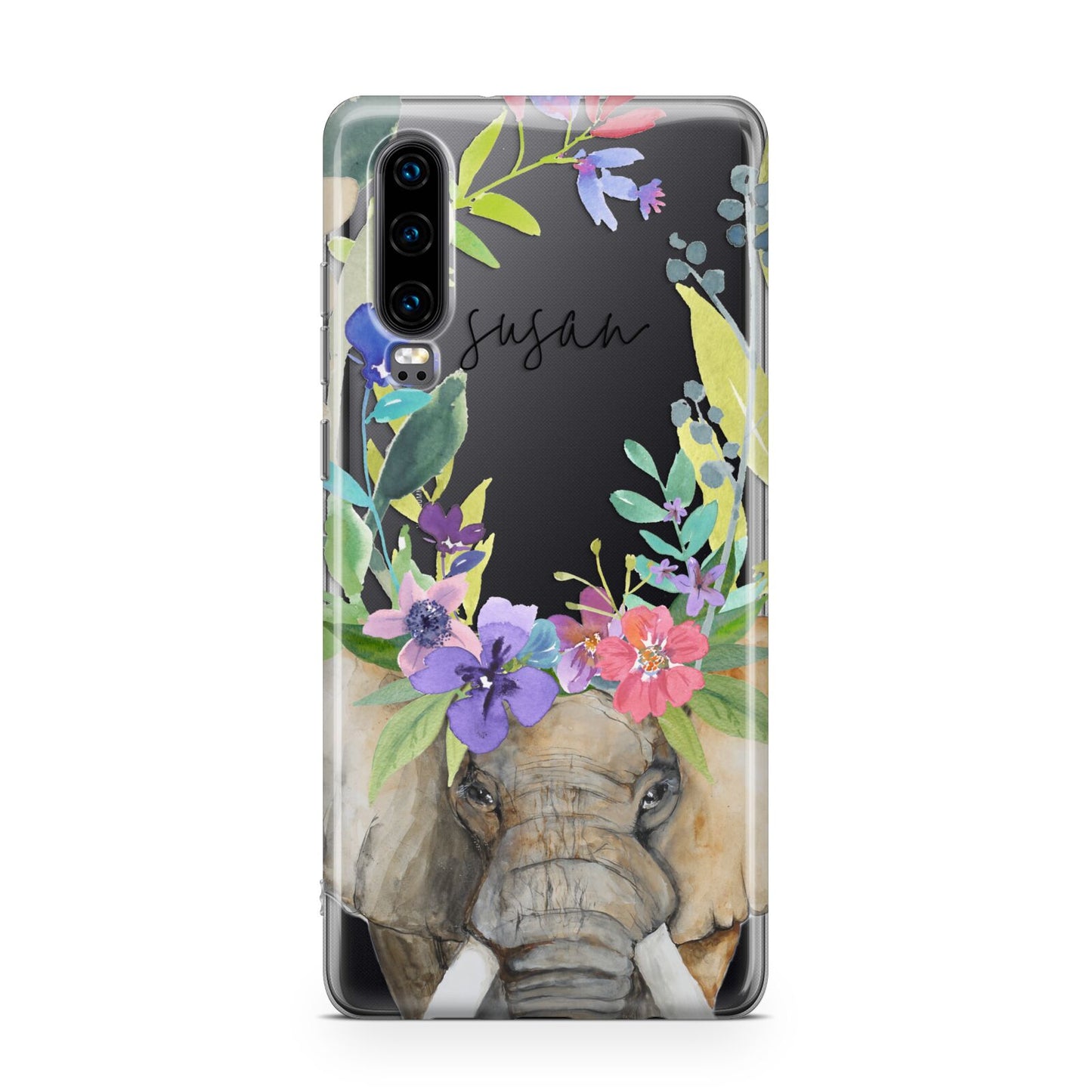 Personalised Elephant Floral Huawei P30 Phone Case