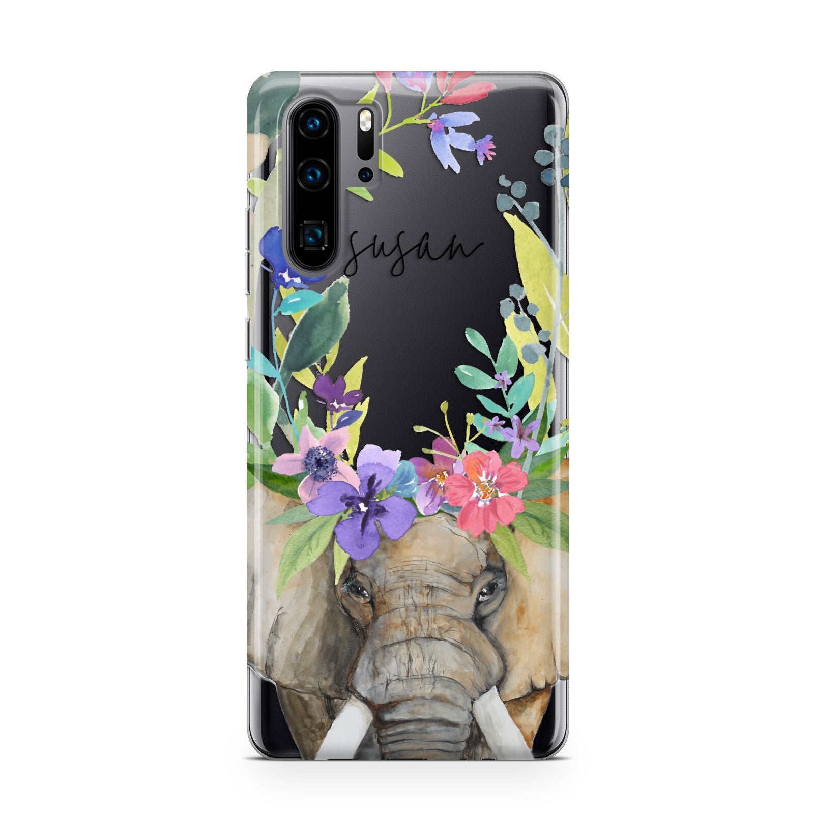 Personalised Elephant Floral Huawei P30 Pro Phone Case