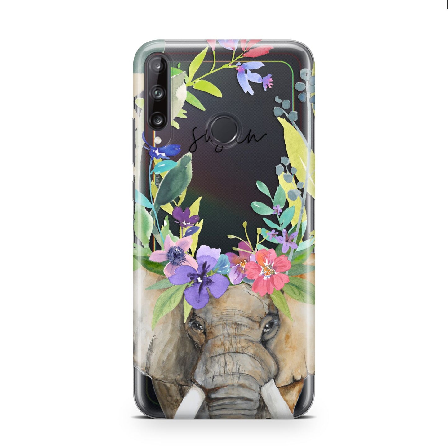 Personalised Elephant Floral Huawei P40 Lite E Phone Case