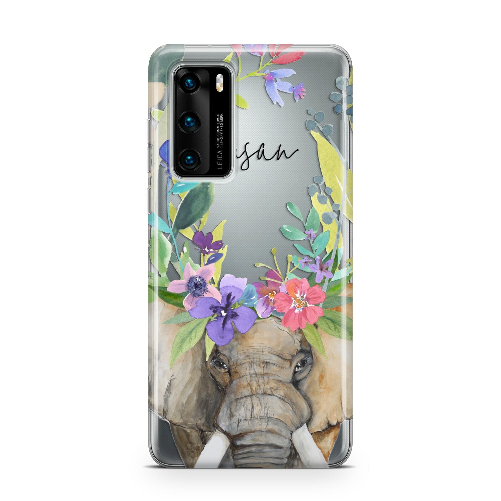 Personalised Elephant Floral Huawei P40 Phone Case