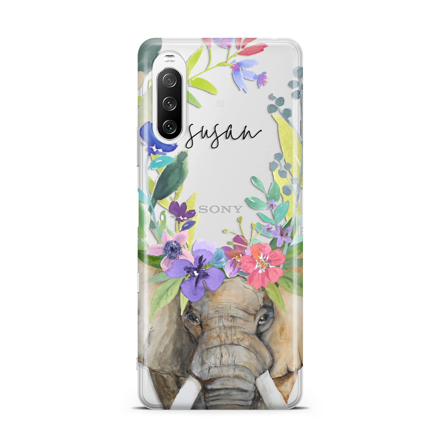 Personalised Elephant Floral Sony Xperia 10 III Case