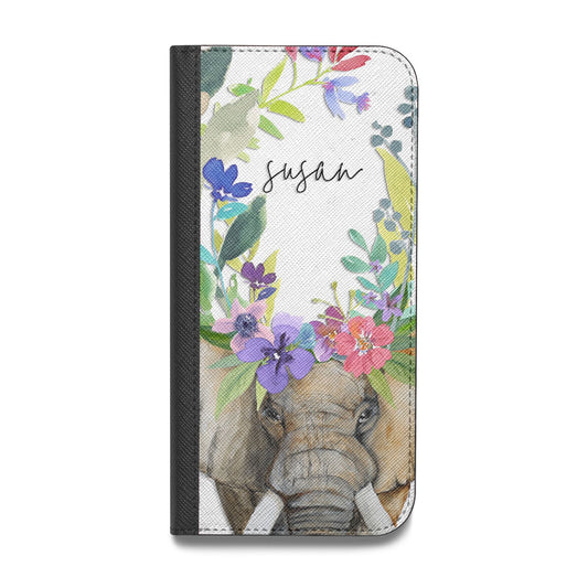 Personalised Elephant Floral Vegan Leather Flip Samsung Case