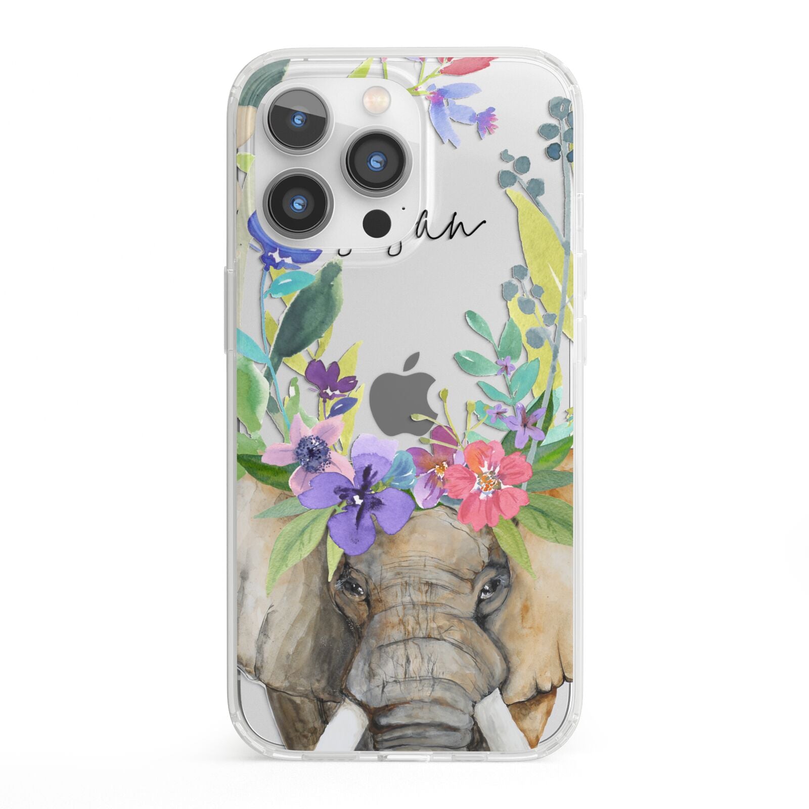 Personalised Elephant Floral iPhone 13 Pro Clear Bumper Case