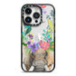 Personalised Elephant Floral iPhone 14 Pro Black Impact Case on Silver phone