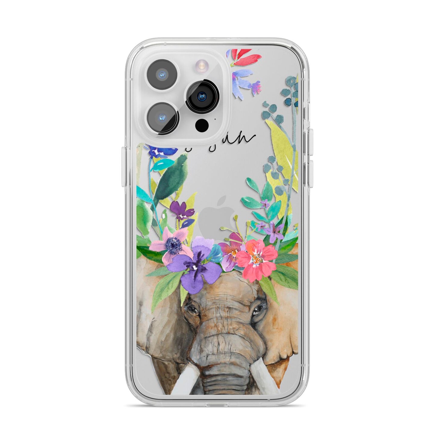 Personalised Elephant Floral iPhone 14 Pro Max Clear Tough Case Silver