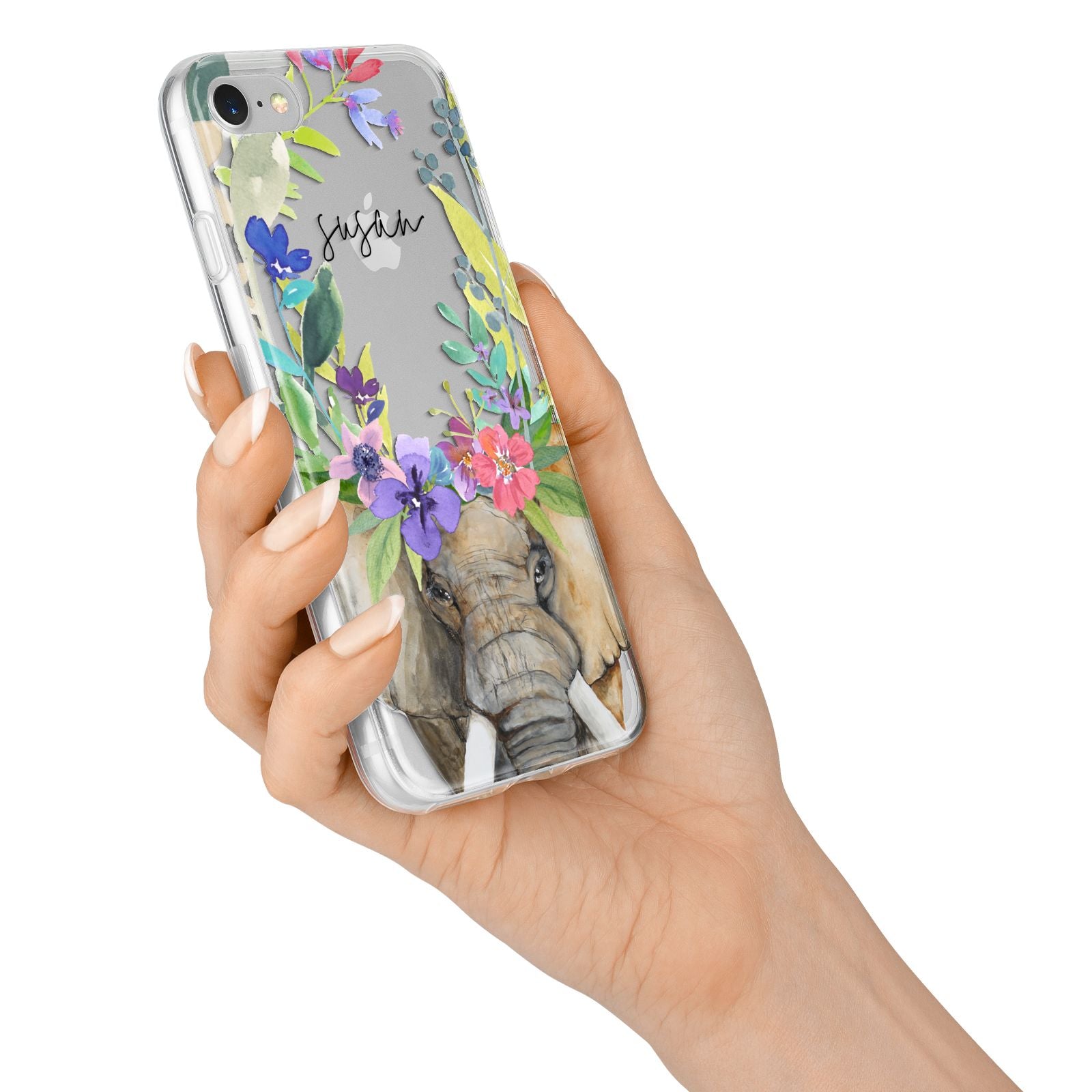 Personalised Elephant Floral iPhone 7 Bumper Case on Silver iPhone Alternative Image