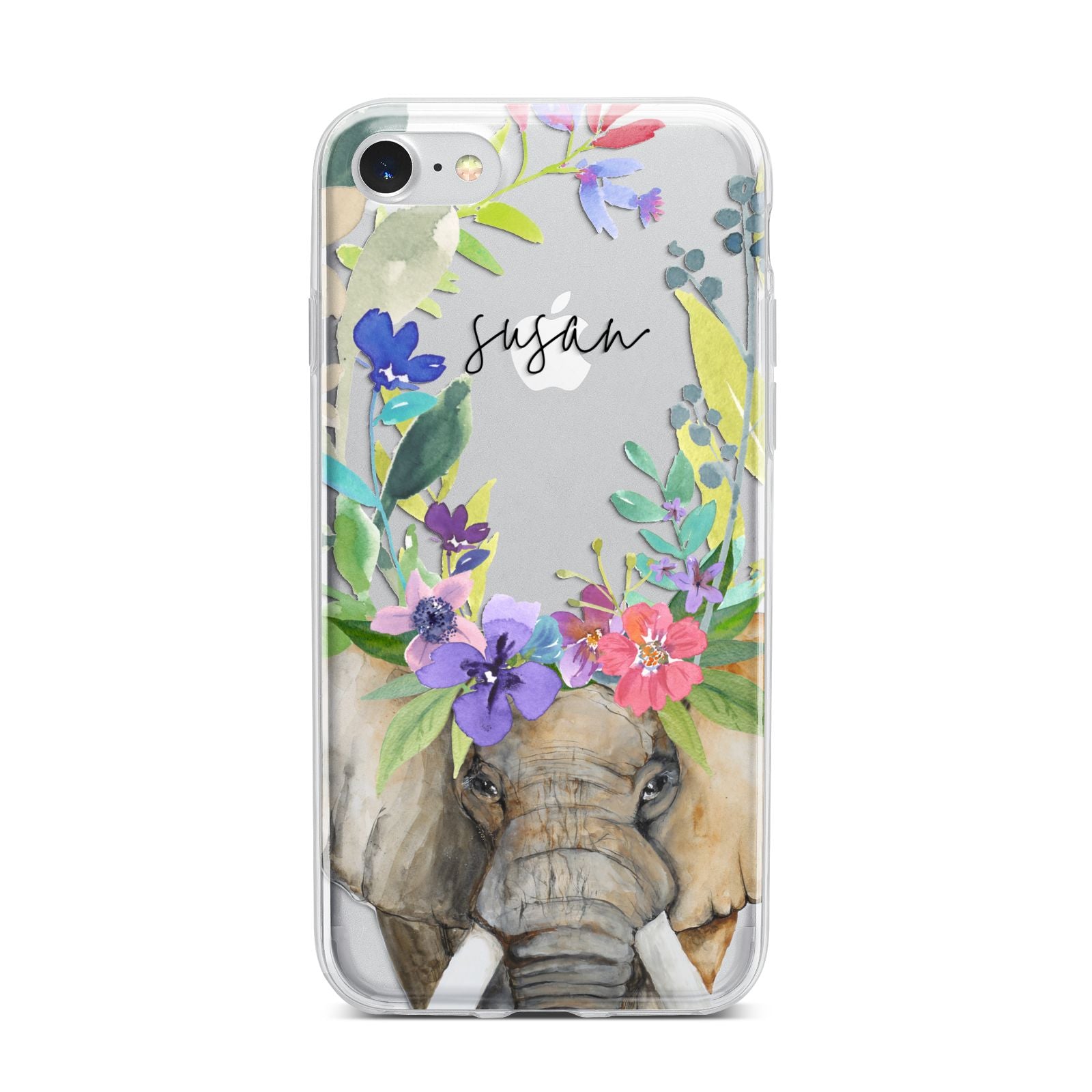 Personalised Elephant Floral iPhone 7 Bumper Case on Silver iPhone