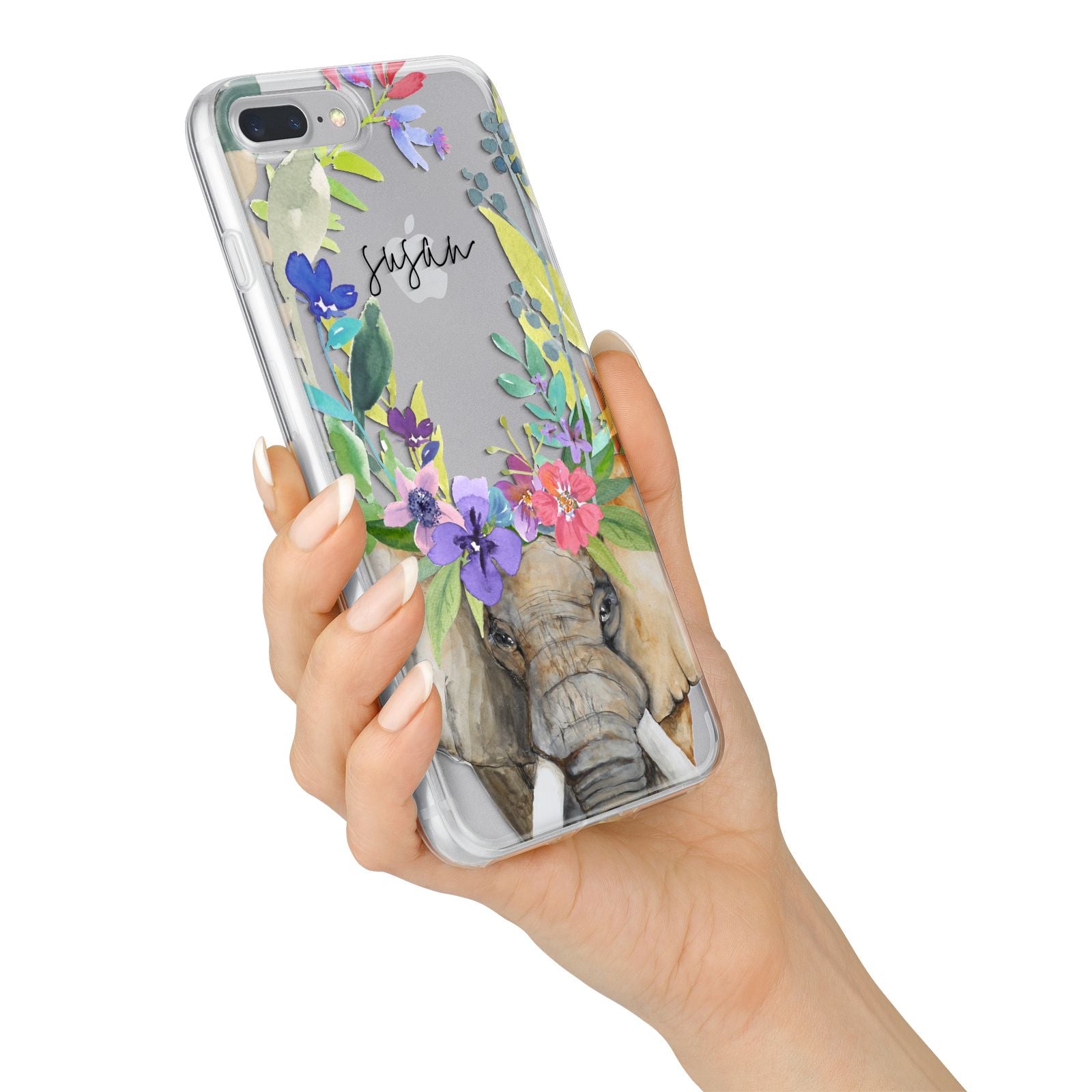 Personalised Elephant Floral iPhone 7 Plus Bumper Case on Silver iPhone Alternative Image