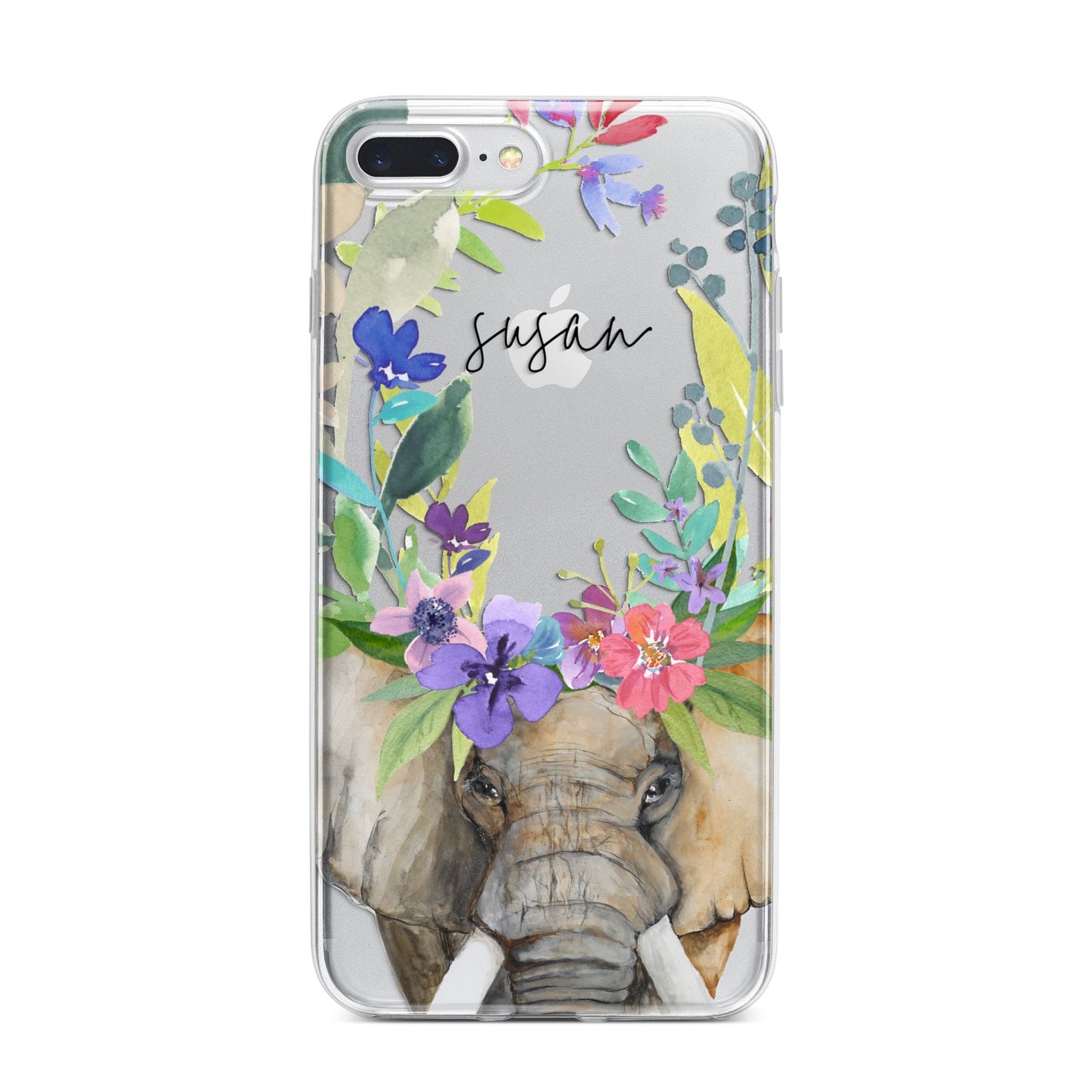 Personalised Elephant Floral iPhone 7 Plus Bumper Case on Silver iPhone