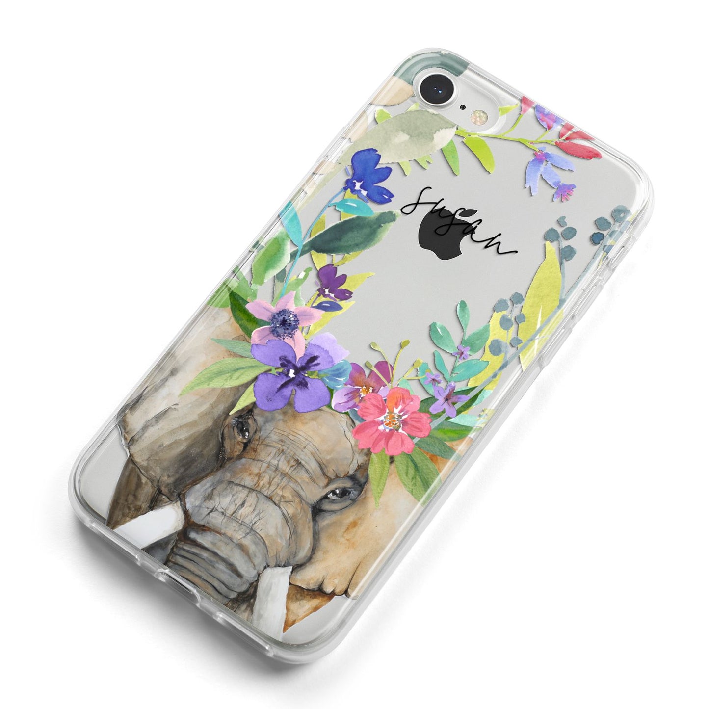 Personalised Elephant Floral iPhone 8 Bumper Case on Silver iPhone Alternative Image