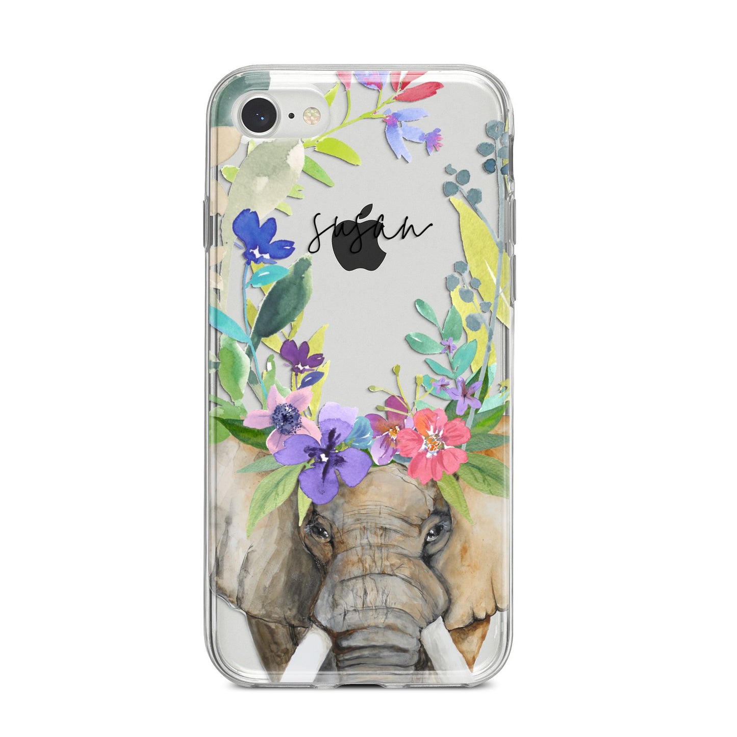 Personalised Elephant Floral iPhone 8 Bumper Case on Silver iPhone