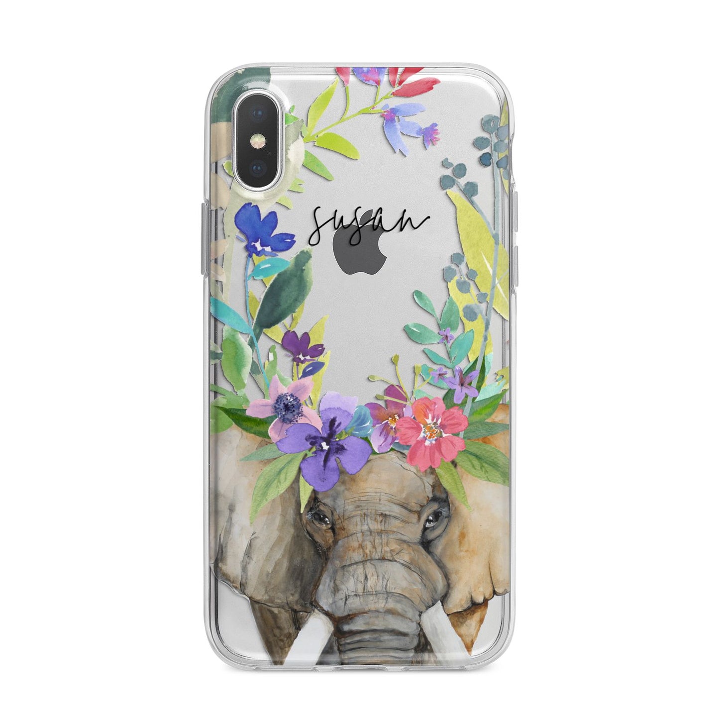 Personalised Elephant Floral iPhone X Bumper Case on Silver iPhone Alternative Image 1