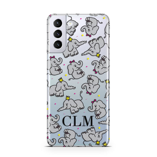 Personalised Elephant Initials Clear Samsung S21 Plus Phone Case