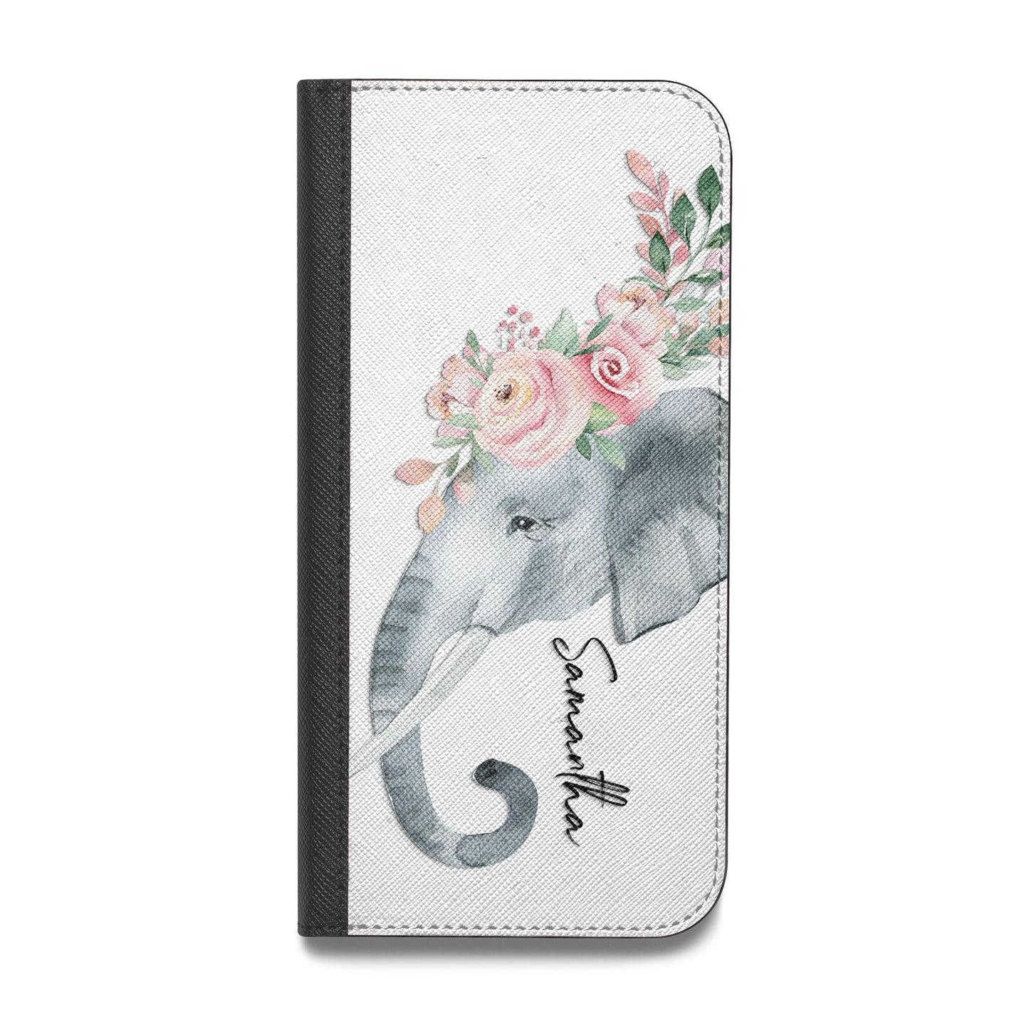 Personalised Elephant Vegan Leather Flip iPhone Case