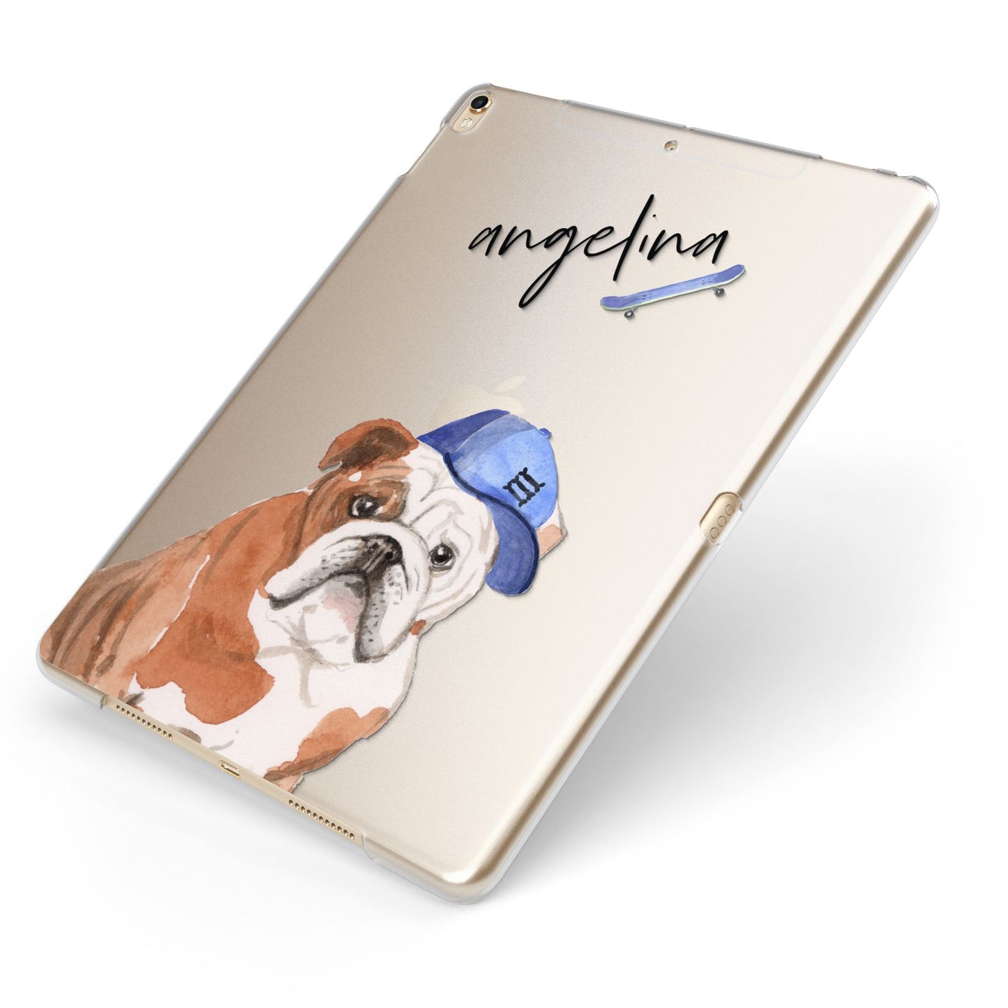 Personalised English Bulldog Apple iPad Case on Gold iPad Side View