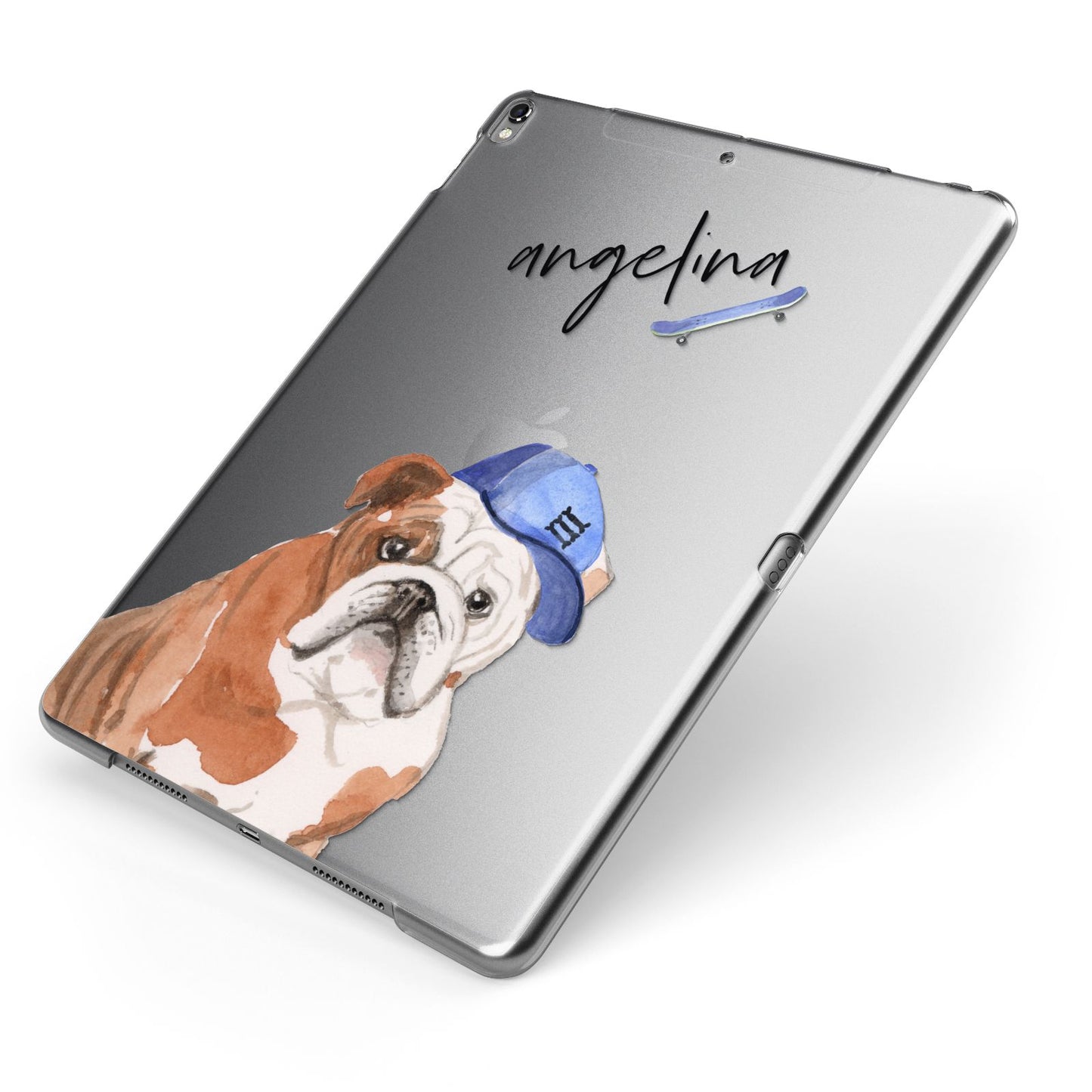 Personalised English Bulldog Apple iPad Case on Grey iPad Side View