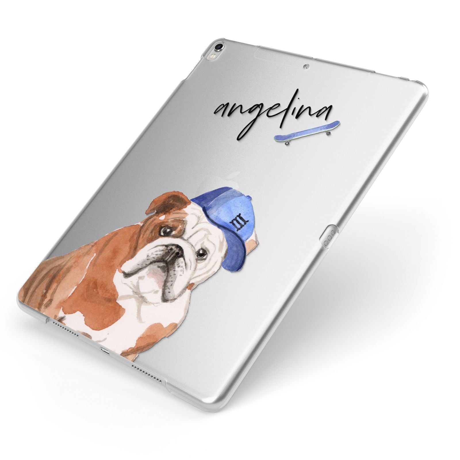 Personalised English Bulldog Apple iPad Case on Silver iPad Side View