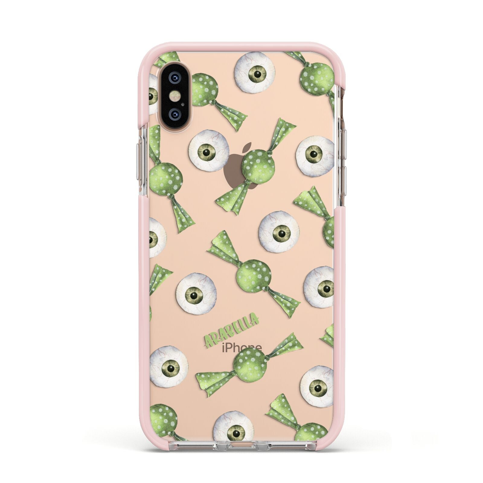 Personalised Eye Candy Halloween Apple iPhone Xs Impact Case Pink Edge on Gold Phone