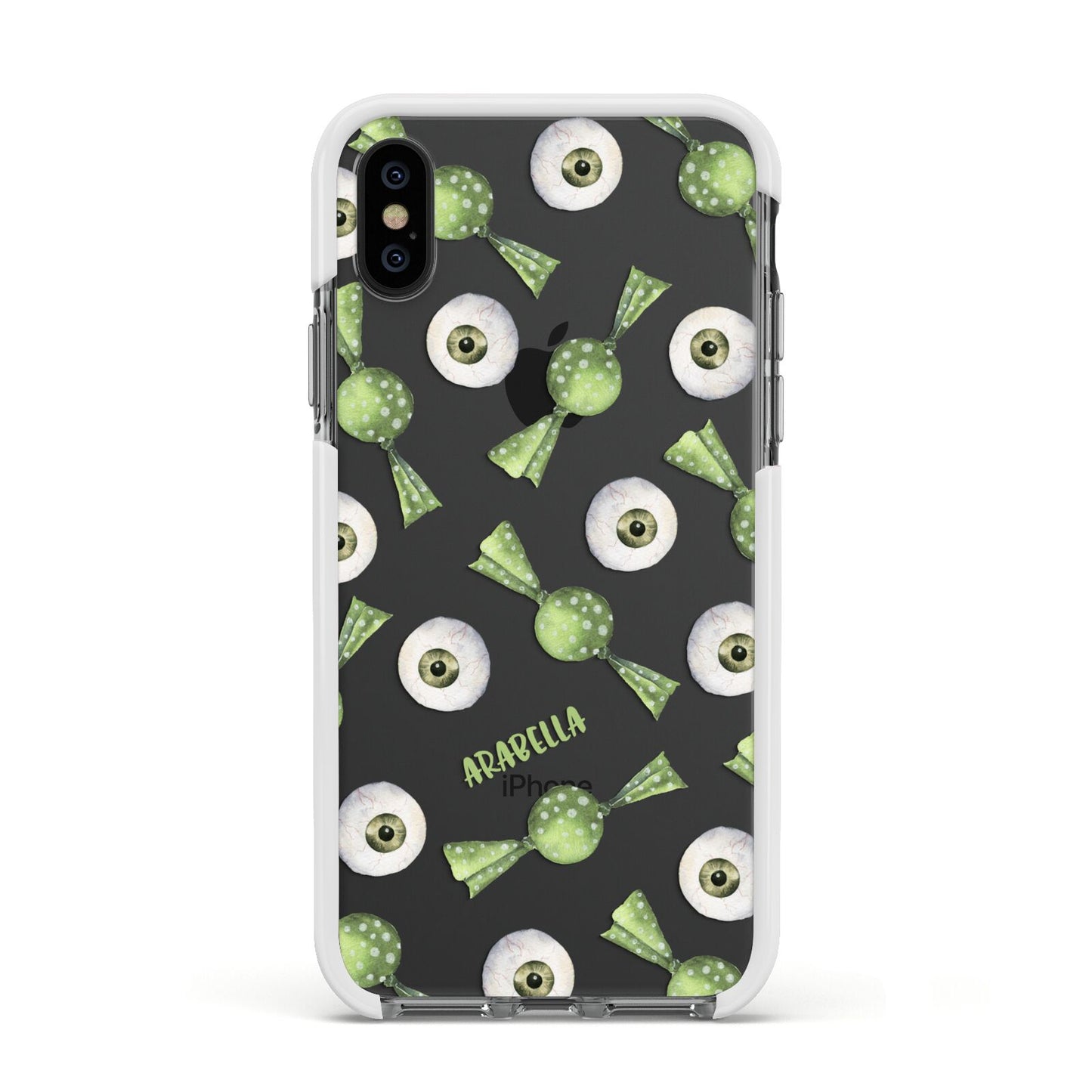 Personalised Eye Candy Halloween Apple iPhone Xs Impact Case White Edge on Black Phone