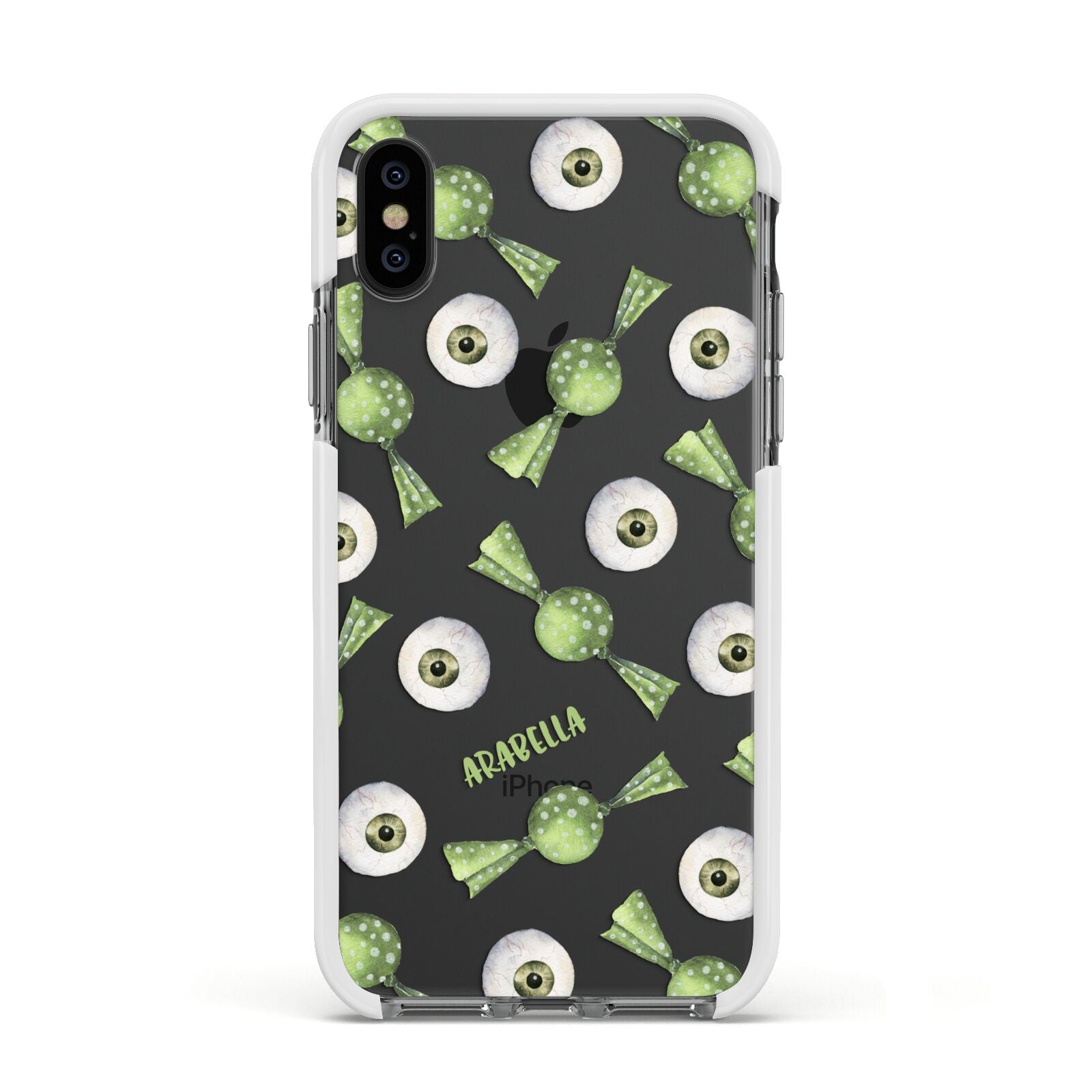 Personalised Eye Candy Halloween Apple iPhone Xs Impact Case White Edge on Black Phone