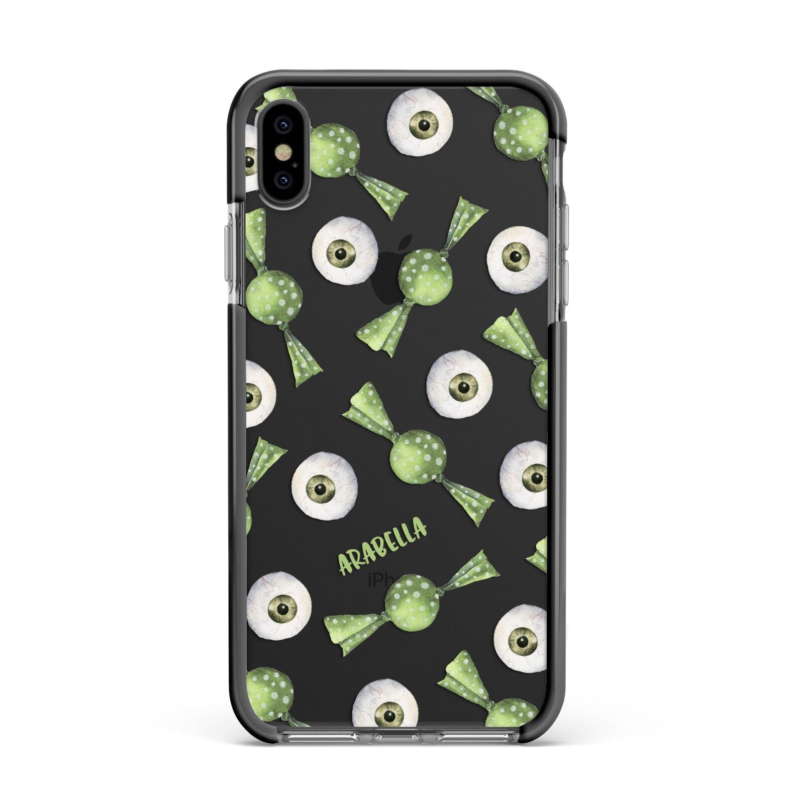 Personalised Eye Candy Halloween Apple iPhone Xs Max Impact Case Black Edge on Black Phone