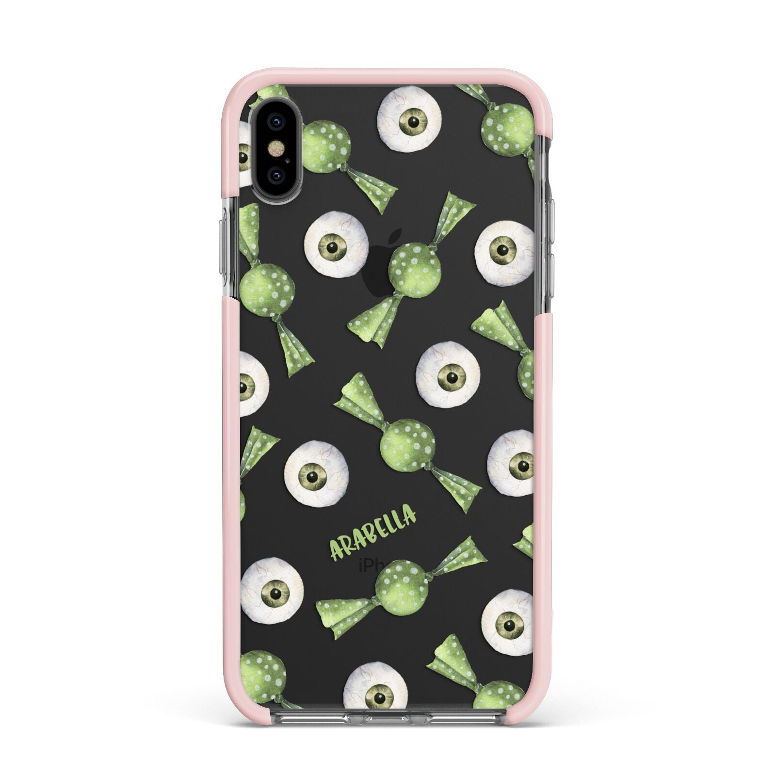 Personalised Eye Candy Halloween Apple iPhone Xs Max Impact Case Pink Edge on Black Phone